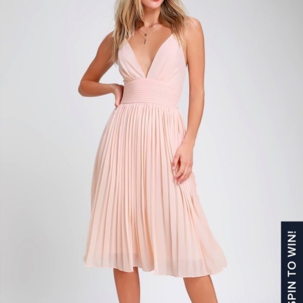 Lulu's Love Me To The Moon Pleated Midi Dress Pink